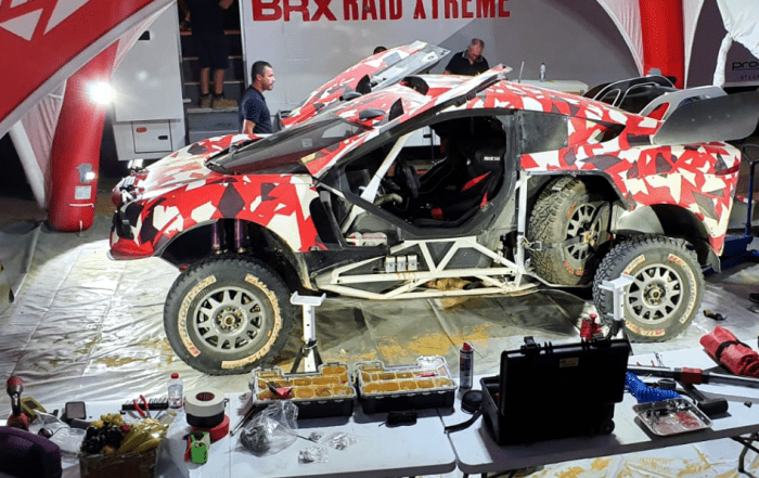 Inside one of the 4 Service Tents supplied to Prodrive for the Dakar Rally
