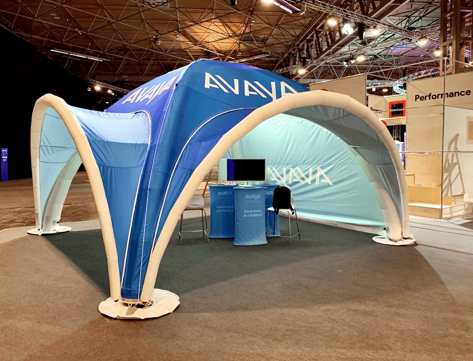 Avaya Inflatable Event Tent supplied by Inflatable Structures Ltd. Our inflatable event tent creates a perfect event stand suitable for indoor or outdoor use