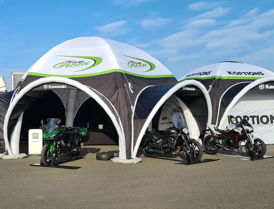 Kawasaki Racing - Team Green choose Axion Square inflatable event tents for their media promotions