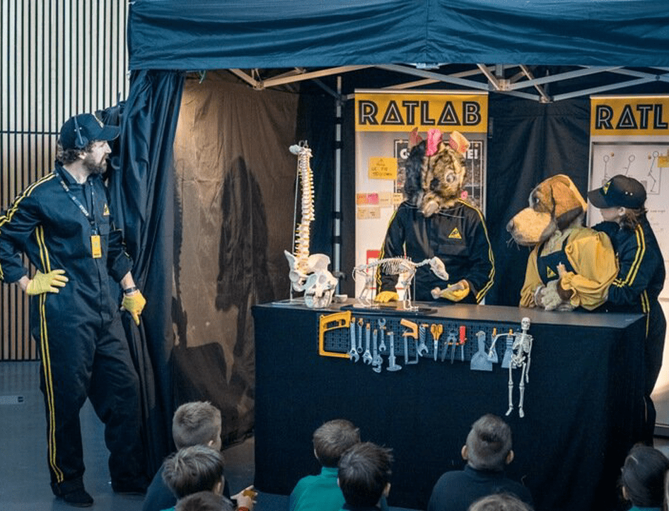 RATLab is a travelling interactive show about bio-mechanical engineering held in an inflatable event theatre 