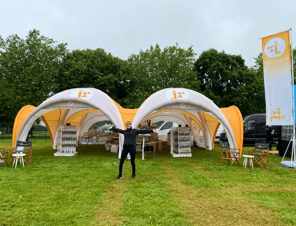 J R Pet Products Event Tents set up at an outdoor pet show