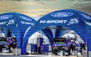 Rally Tents M Sport Ford in use as a service park these Axion inflatable event tents are very durable.