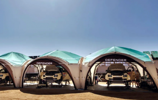Land Rover Defender D7X-R wins the Dakar 2026 Stock class. Service tents suppllied by Inflatable Structures Ltd.